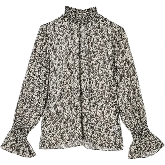 MISA LOS ANGELES | Giana Snakeskin Top | Long Sleeve SemiSheer Smocked Blouse XS - Picture 12 of 12